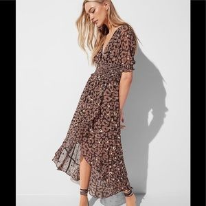 Metallic Leopard Smocked Waist Midi Dress